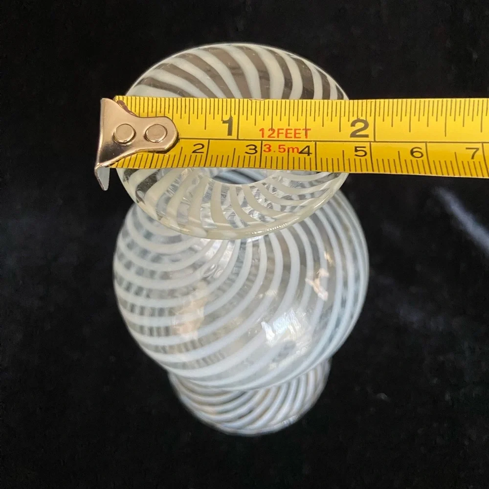 Delicate Art Glass Hand Blown Venetian Vase White Swirl